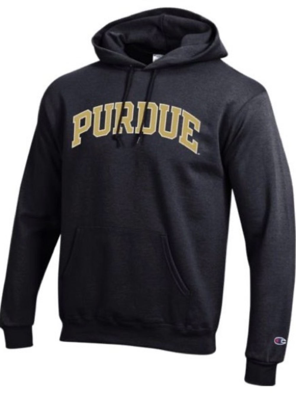 Champion Collegiate Black Pullover Hoodie with Gold Purdue, Men’s Large
